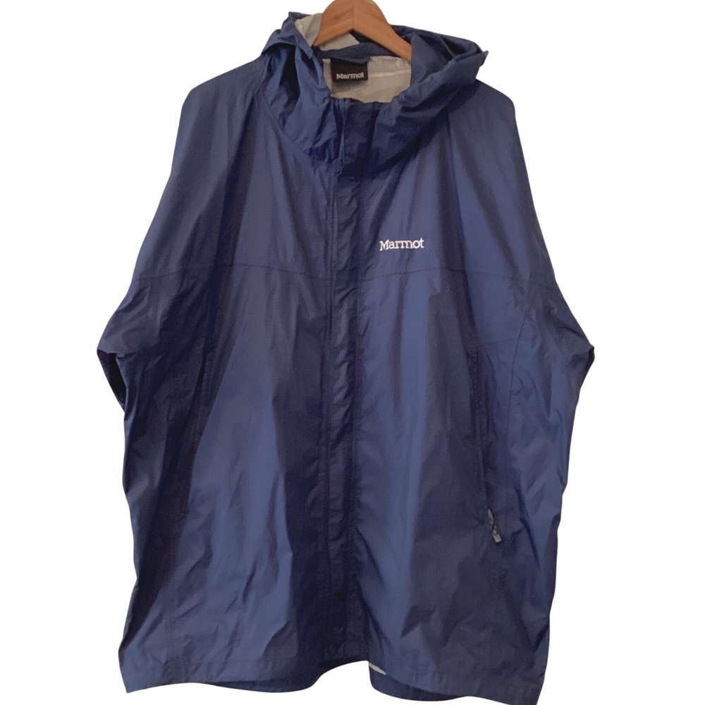 MARMOT PreCip Eco Pro Hooded Jacket Shell Blue Waterproof Rain Ripstop - XL